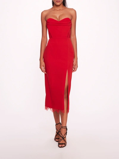 Shop Marchesa Draped Bodice Crepe Dress In Red