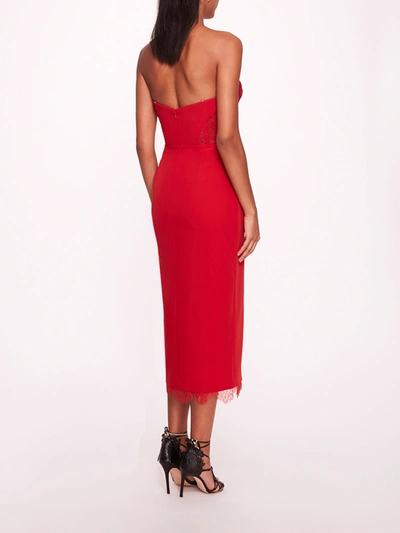 Shop Marchesa Draped Bodice Crepe Dress In Red