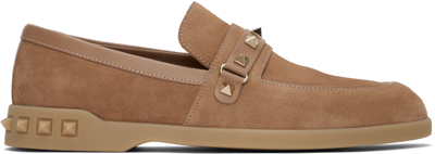 Shop Valentino Tan Leisure Flows Loafers In Lc0 Light Camel