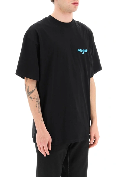 Shop Msgm Raised Logo Print T Shirt In Black