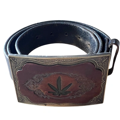 Shop Marketplace 70s Leather Embossed Weed Buckle Belt In Brown