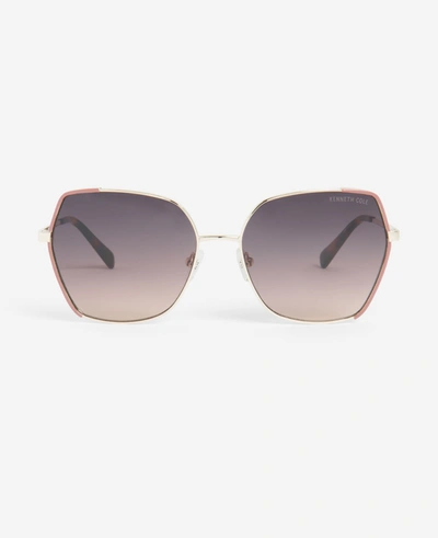 Shop Kenneth Cole Metal Geometric Sunglasses In Gold