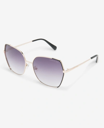 Shop Kenneth Cole Metal Geometric Sunglasses In Dark Gold