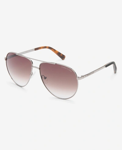 Shop Kenneth Cole Metal Aviator Sunglasses In Ruthenium