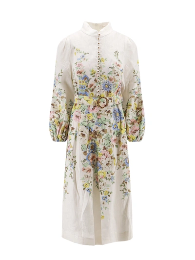 Shop Zimmermann Linen Dress With Multicolor Print