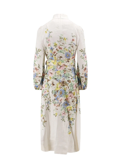 Shop Zimmermann Linen Dress With Multicolor Print