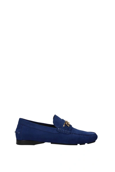 Shop Versace Loafers Suede Blue Blue Navy