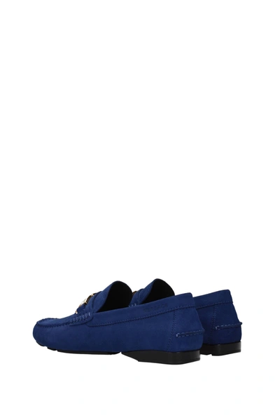 Shop Versace Loafers Suede Blue Blue Navy