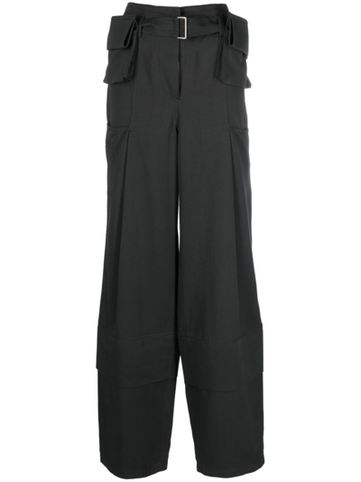 Shop Low Classic Grey Double Belted Wide Leg Trousers In Black