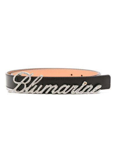 Shop Blumarine Black Logo-embellished Leather Belt