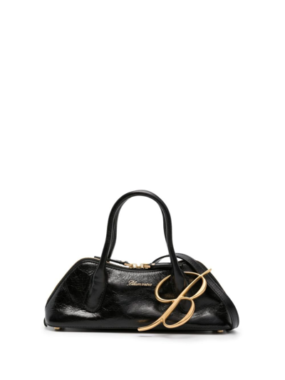 Shop Blumarine Black Logo Charm Leather Tote Bag In N0990 Nero
