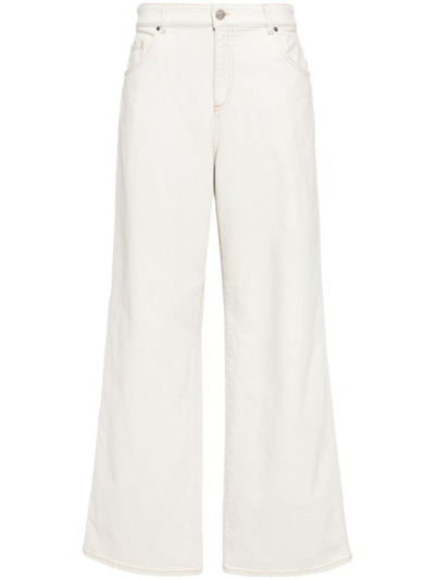 Shop Blumarine White Wide-leg Cotton Jeans In Neutrals