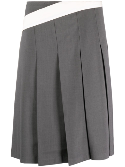 Shop Low Classic Diagonal Stripe Pleated Midi Skirt - Women's - Polyester/polyurethane In Grey