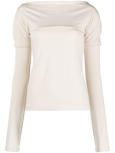 Shop Low Classic Neutral Boat Neck Draped T-shirt In Neutrals