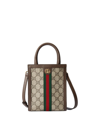 Shop Gucci Ophidia Gg Super Mini Bag In Brown