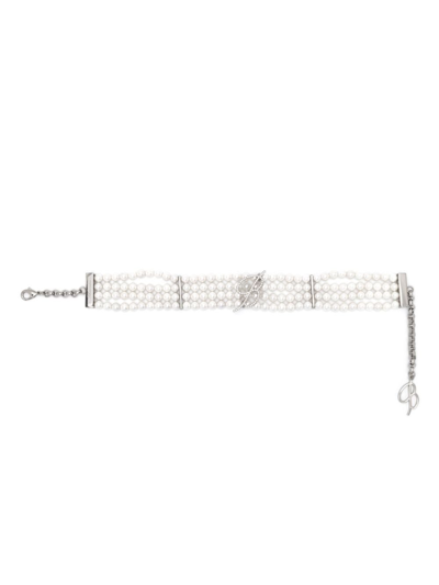 Shop Blumarine Silver-tone Logo-plaque Pearl Choker Necklace