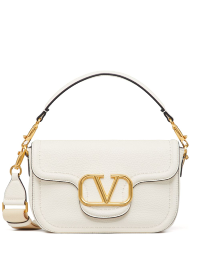 Shop Valentino Neutral Alltime Leather Shoulder Bag In Neutrals