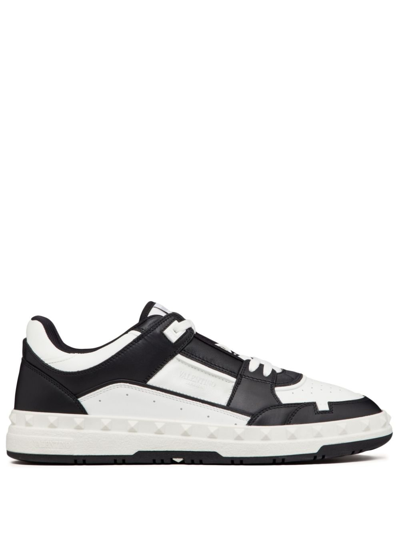 Shop Valentino Black Freedots Leather Sneakers In White
