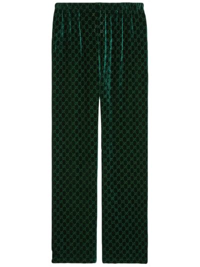 Shop Gucci Green Gg Wide-leg Velvet Trousers