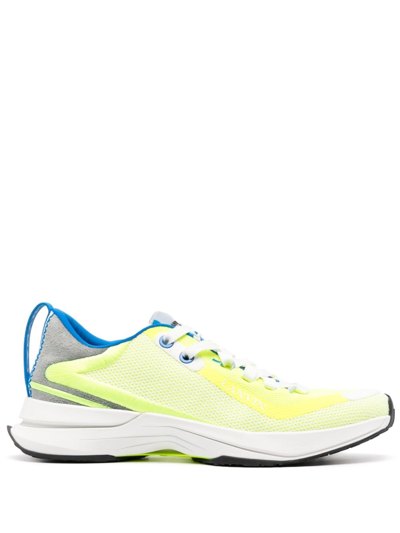 Shop Lanvin Yellow Mesh Low-top Sneakers In White