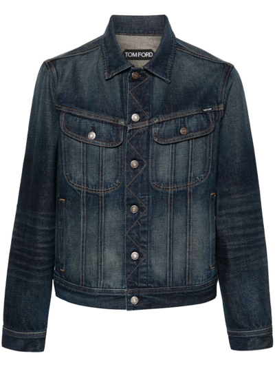 Shop Tom Ford Blue Dark-wash Denim Jacket