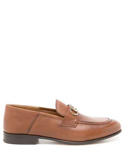 Shop Ferragamo Brown Gancini Leather Loafers