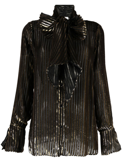 Shop Nina Ricci Pussy-bow Metallic Blouse - Women's - Polyester/silk/viscose In Black