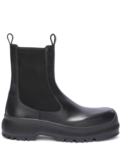 Shop Jil Sander Black Leather Chelsea Boots