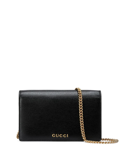 Shop Gucci Black Logo-print Leather Shoulder Bag