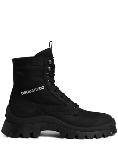 Shop Dsquared2 Black Logo-print Lace-up Boots