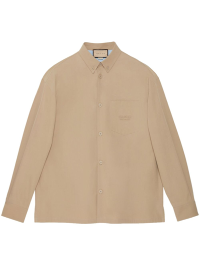 Shop Gucci Neutral Logo-embroidered Cotton Shirt - Men's - Polyester/cotton In Neutrals