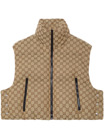Shop Gucci Beige Gg Canvas Padded Gilet - Women's - Cotton/polyester/polyamide/polyesterpolyamide In Neutrals