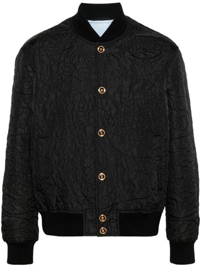 Shop Versace Black Barocco Quilted Bomber Jacket
