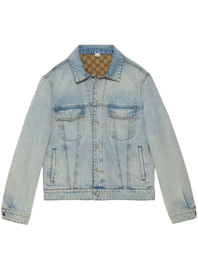 Shop Gucci Gg Canvas Reversible Denim Jacket - Men's - Cotton/polyester In Blue