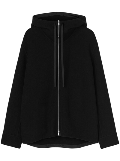 Shop Jil Sander Black Drawstring Hooded Jacket