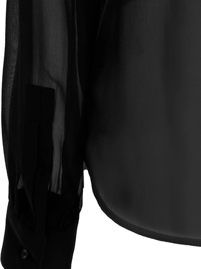 Shop Saint Laurent Transparent Silk Pussy Bow Blouse Shirt, Blouse Black