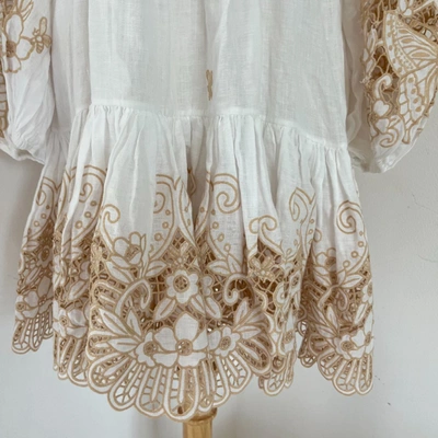 Pre-owned Zimmermann Broderie Anglaise-paneled Cutout Linen Mini Dress