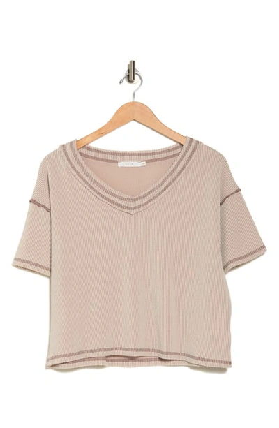 Shop Lush Ribbed V-neck Sweater In Taupe