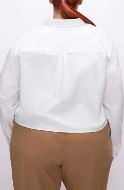 Shop Good American Crop Cotton Oxford Button-up Shirt In White001