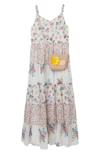 Shop Speechless Kids' Sleeveless Chiffon Dress With Crossbody Bag In Ivory/ Coral Jm