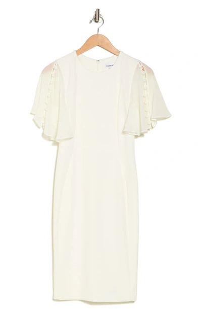 Shop Calvin Klein Chiffon Flutter Sleeve Sheath Dress In Cream