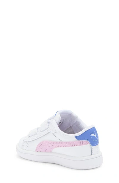 Shop Puma Kids' Smash 3.0 Sneaker In  White-grape-blue Skies