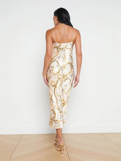 Shop L Agence Seridie Silk Slip Dress In Ecru Multi Oversized Chain