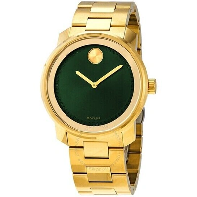 Pre-owned Movado Bold 3600582 Green Dial Gold Tone Stainless Steel Mens Watch