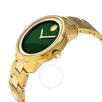 Pre-owned Movado Bold 3600582 Green Dial Gold Tone Stainless Steel Mens Watch