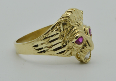 Pre-owned Head Real Solid 10k Yellow Gold Mens Red Eye Lion  Ring 5.5 Grams All Sizes