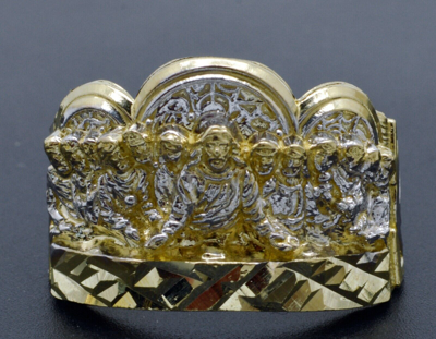 Pre-owned Head Real Solid 10k Yellow Gold Mens Last Supper  Nugget Ring 16.7mm All Sizes