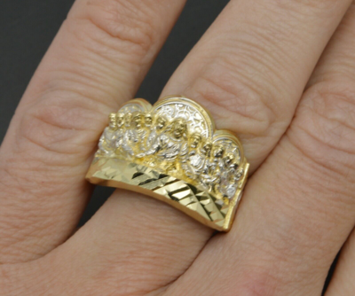 Pre-owned Head Real Solid 10k Yellow Gold Mens Last Supper  Nugget Ring 16.7mm All Sizes