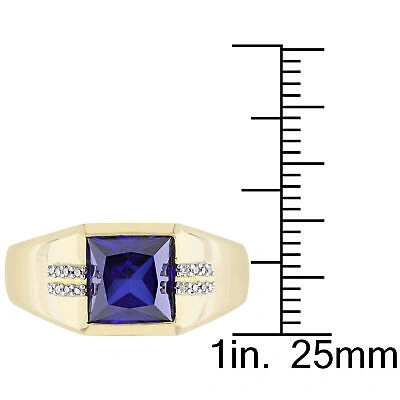 AMOUR Pre-owned 10k Yellow Men's 3.06 Ct Tgw Created Blue Sapphire And Diamond Accent Ring In Gold