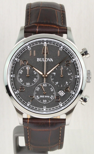 Pre-owned Bulova Precisionist Chronograph Gray Dial Brown Leather Band Men's Watch 96b356